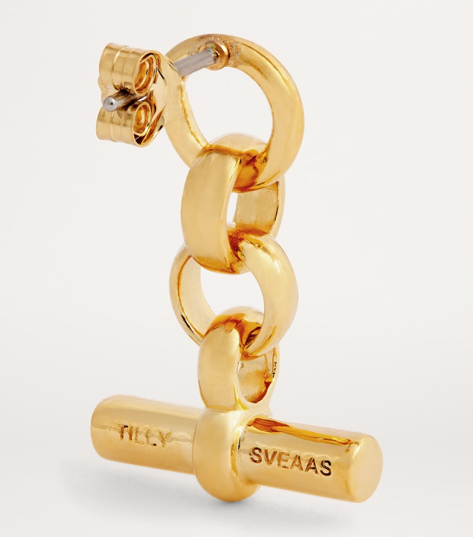 Tilly Sveaas gold-plated T-bar drop earrings (British brand)