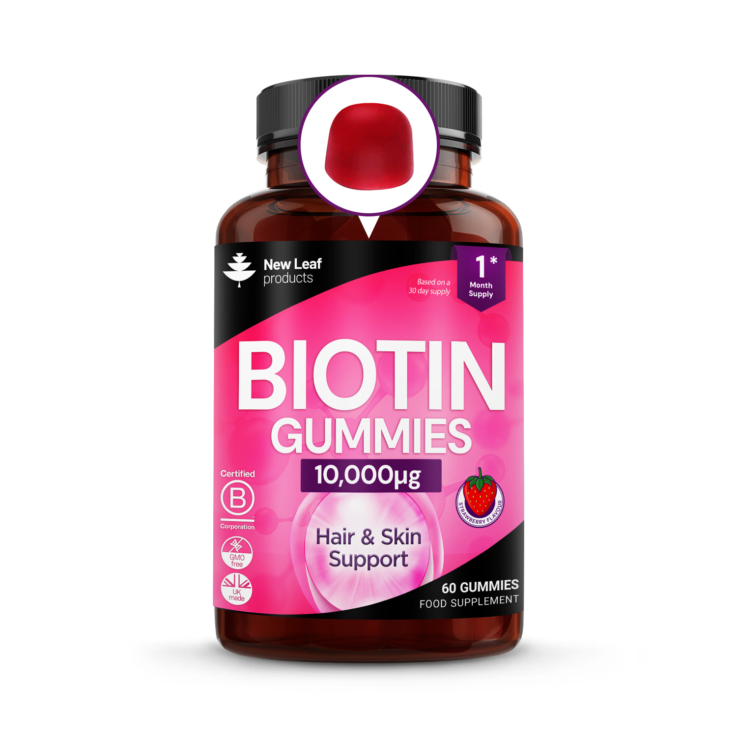 New Leaf Products Biotin Vitamin B7 gummies 60 count - British product