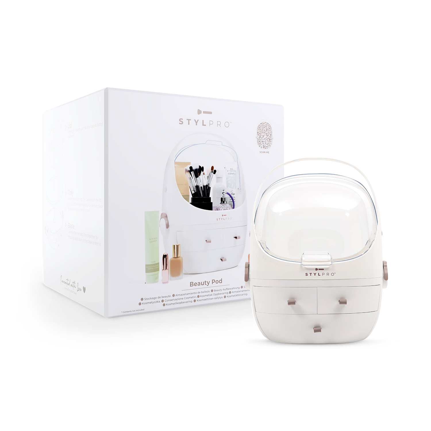 Stylpro beauty storage pod with crystal-clear cover, imported from the UK