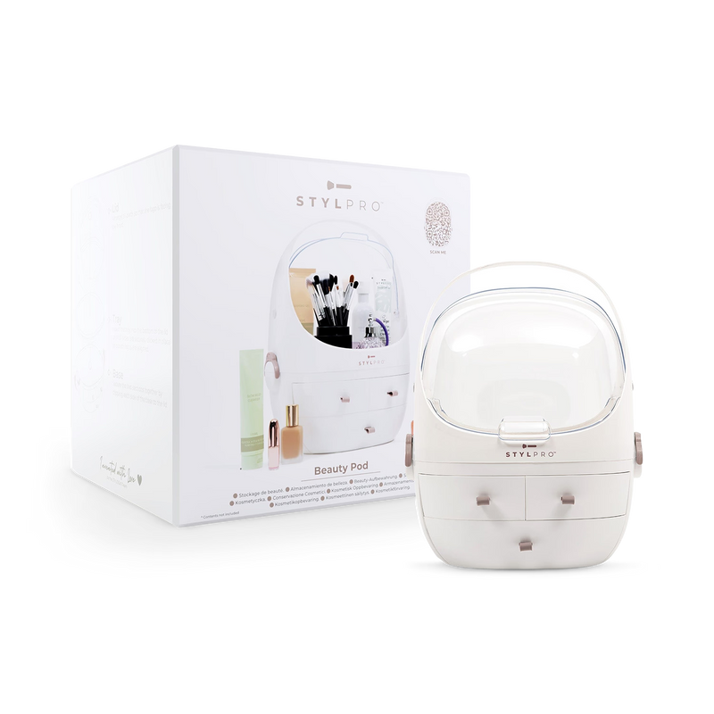 Stylpro beauty storage pod with crystal-clear cover, imported from the UK