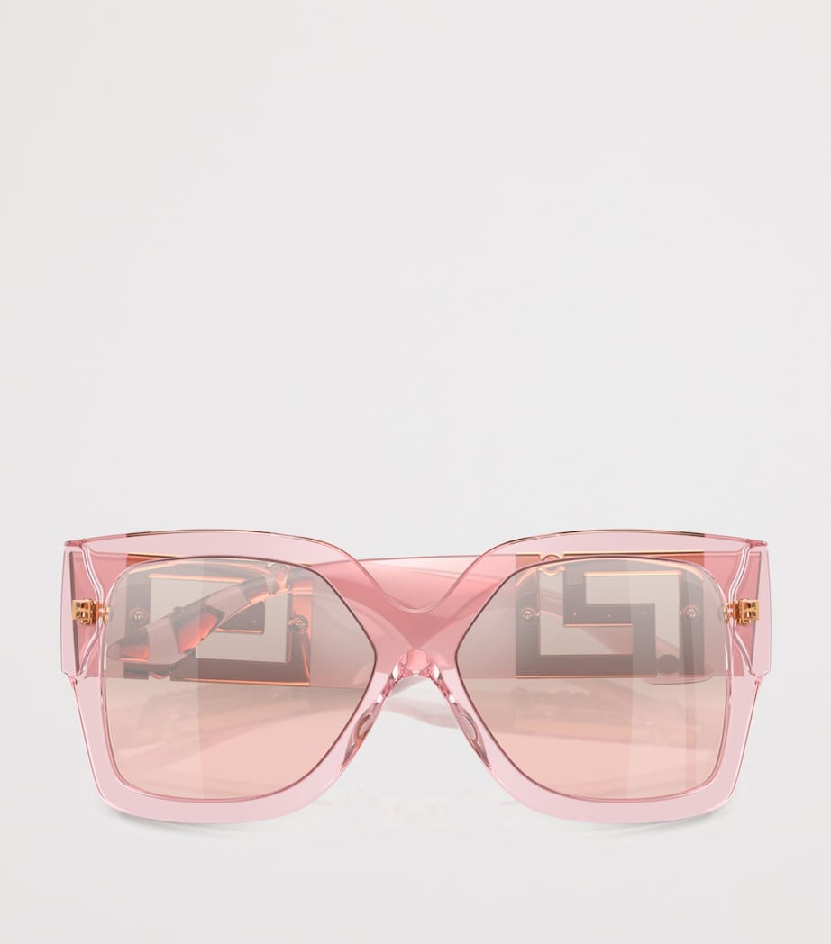 Lunettes de soleil rectangulaires Versace roses et ornées de cristaux, version UK