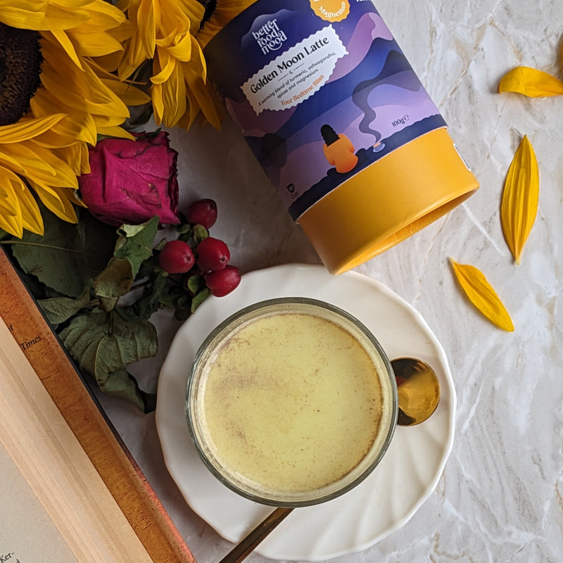 Golden Moon Turmeric Ashwagandha Latte Mix 100g, imported from the UK