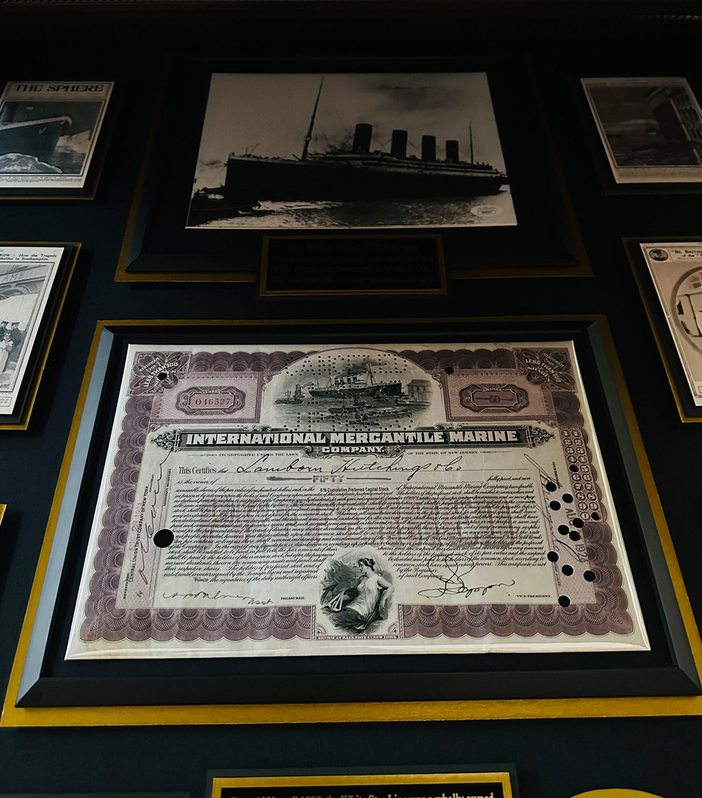 Leipzig Galleries Titanic survivor autograph and coal relic display frame 92cm x 92cm, UK version