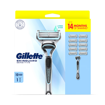 Holland & Barrett Gillette SkinGuard Sensitive Men's Razor 1 Handle 10 Blade Refills- Buy online at McGrocer