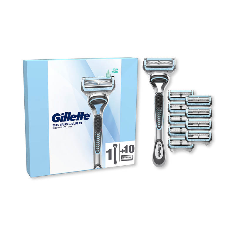 Gillette SkinGuard Sensitive men's razor with 10 blade refills - British product
