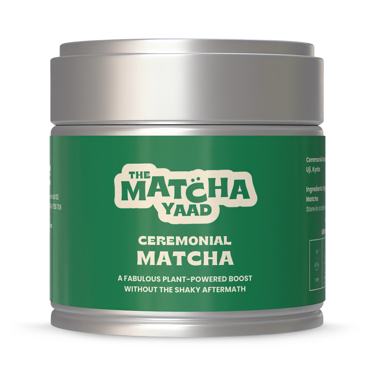 The Matcha Yaad Gokou ceremonial matcha 25g tin, imported from the UK