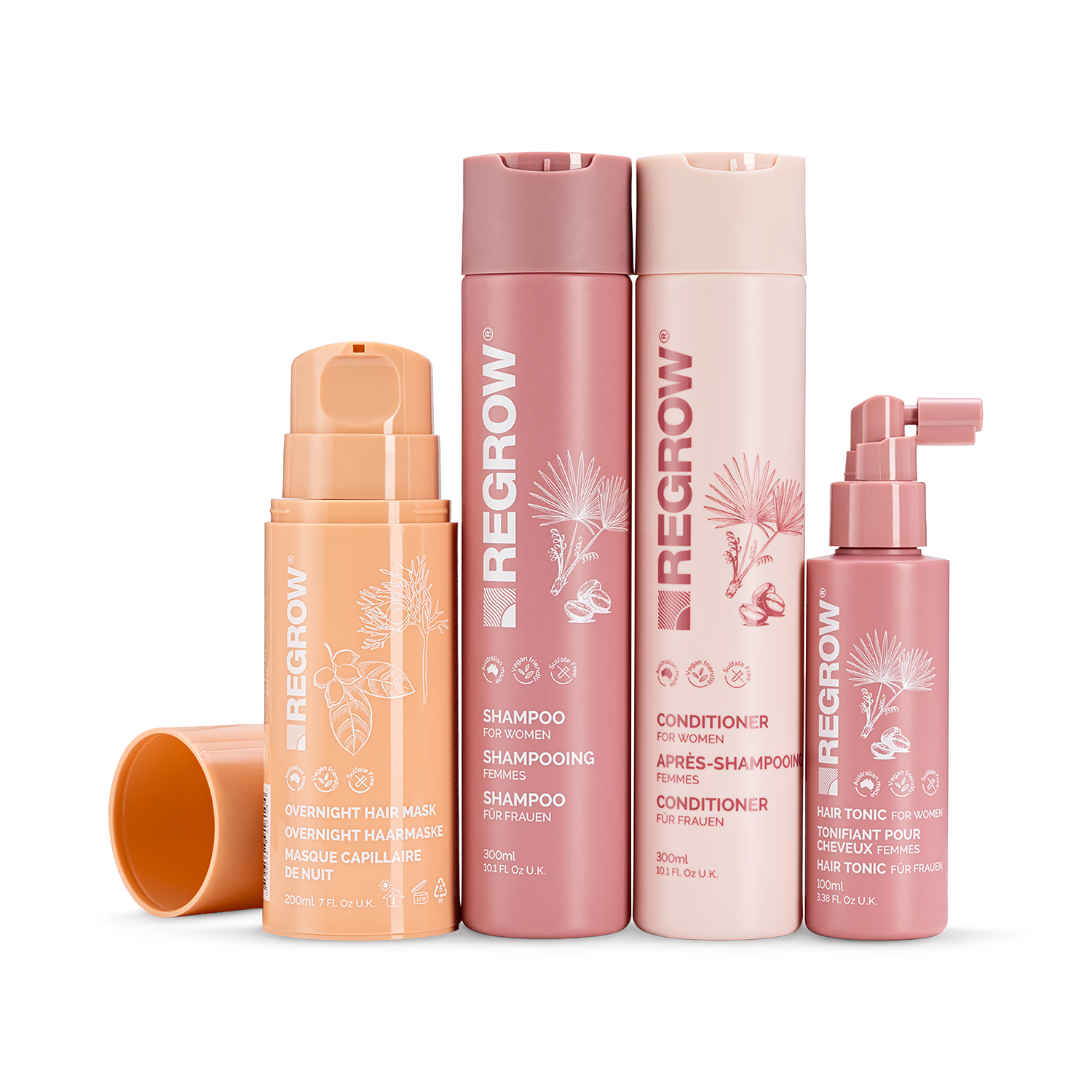 Regrow women's hair growth bundle shampoo conditioner tonic mask with brush (British brand)