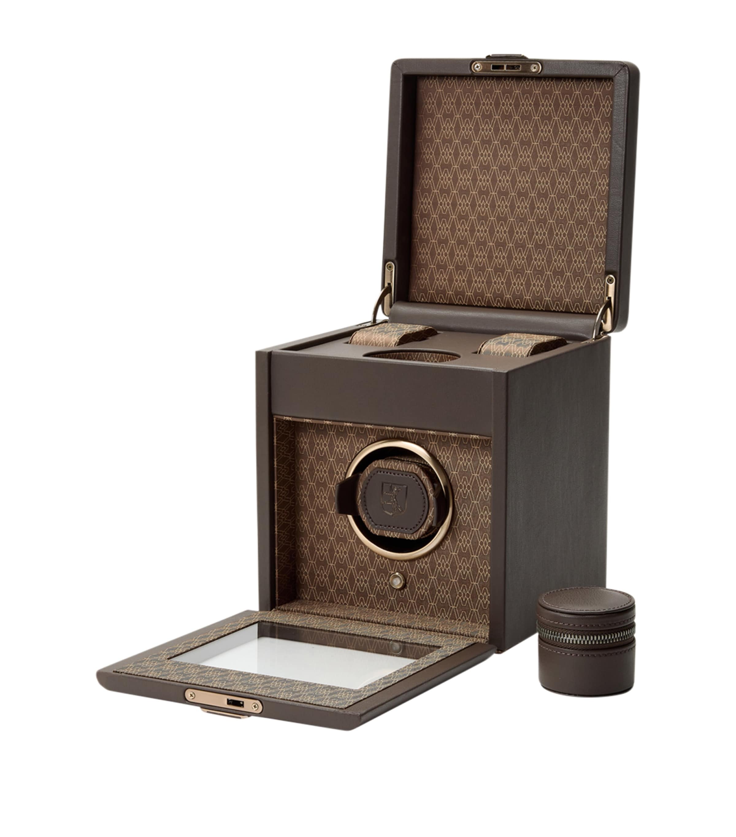 WOLF Earth watch winder in apple leather, automatic watch accessory (British brand)