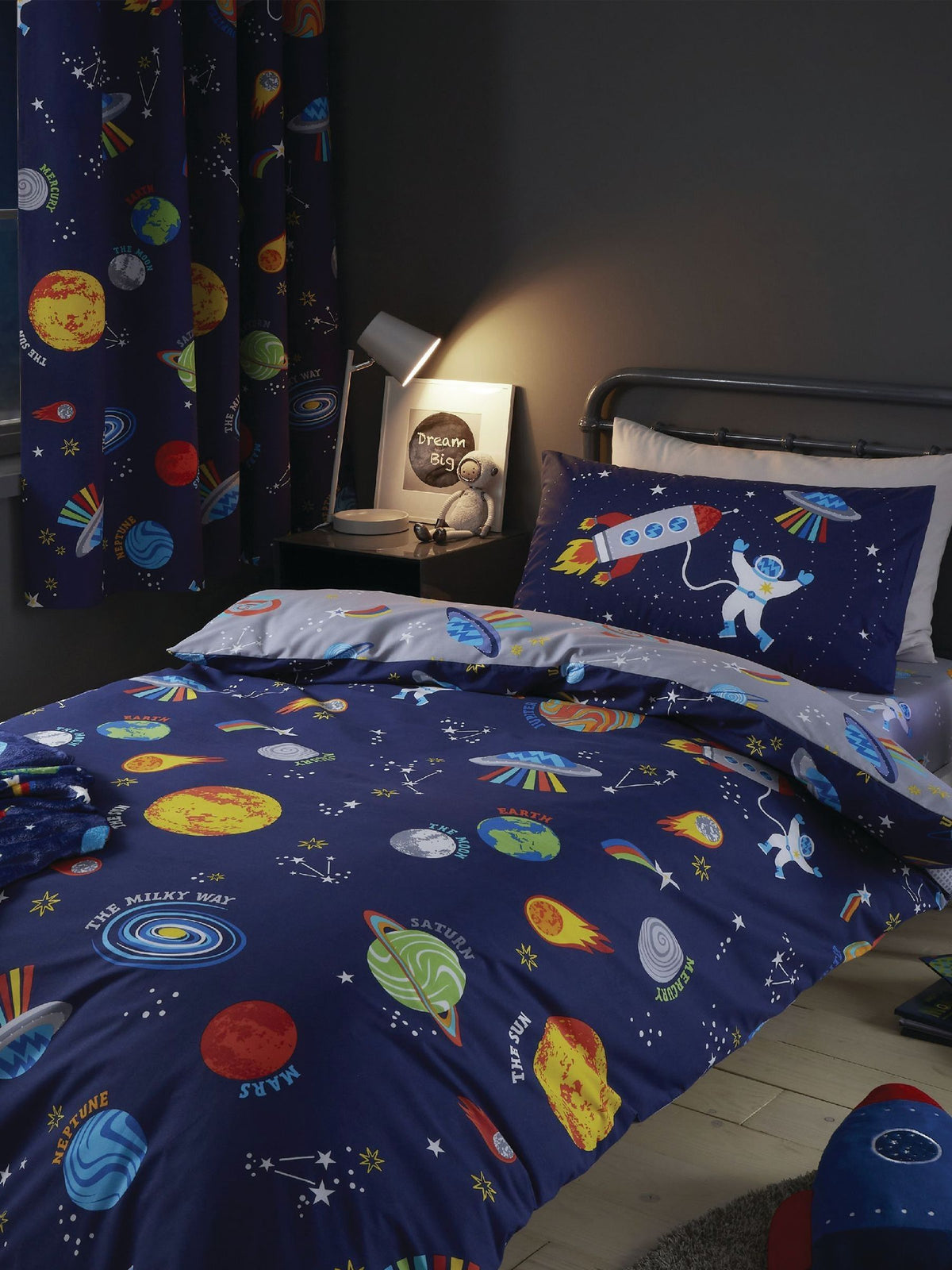 Catherine Lansfield Blue Lost In Space Reversible Duvet Cover Set - British product
