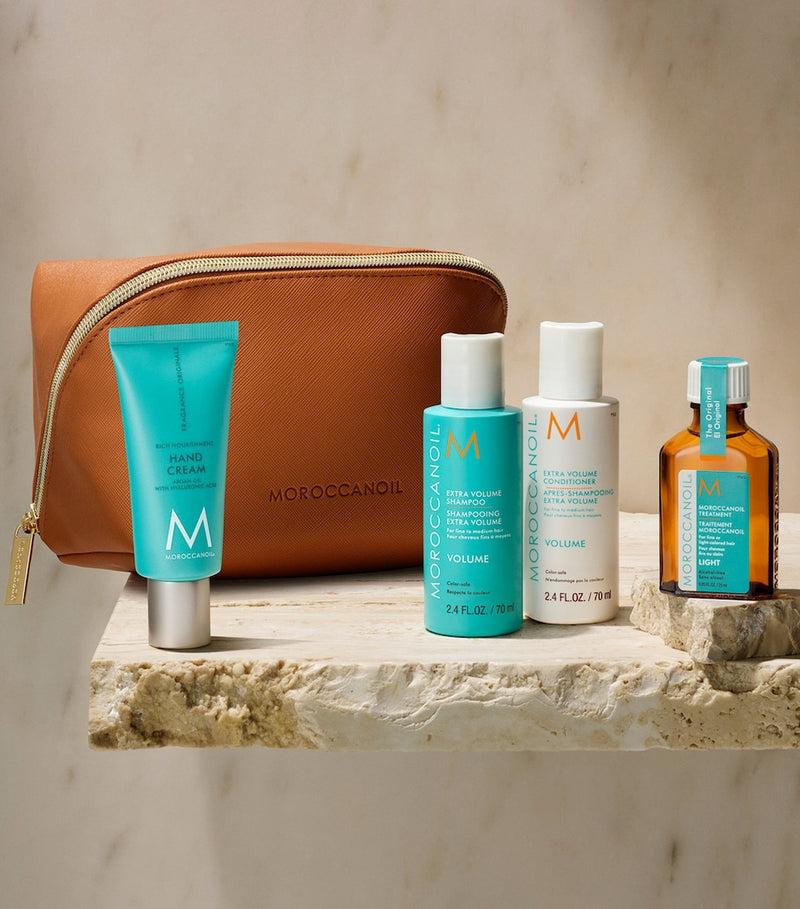 Moroccanoil volumising hair care discovery kit for fine hair, imported from the UK