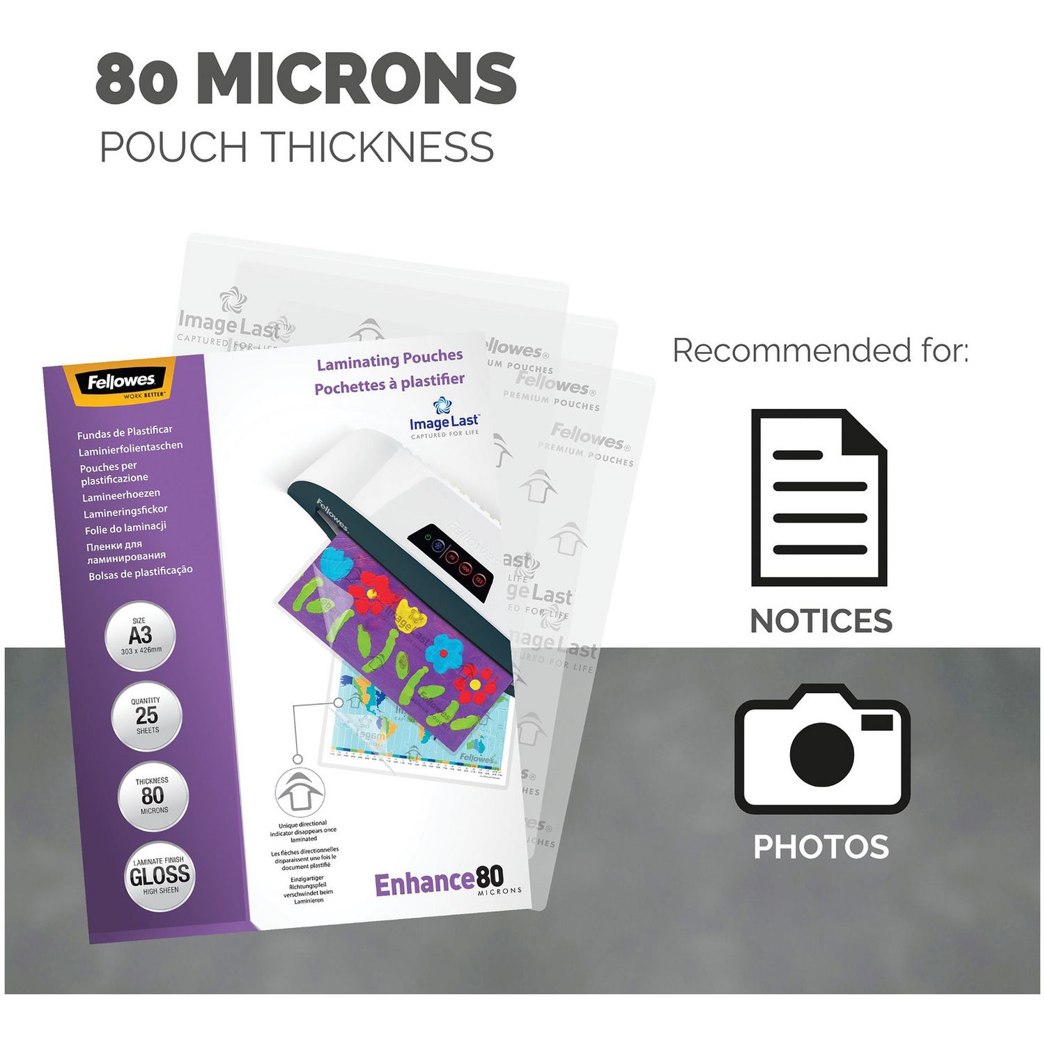 Fellowes A3 laminating pouches 25 pack 80 micron (British brand)