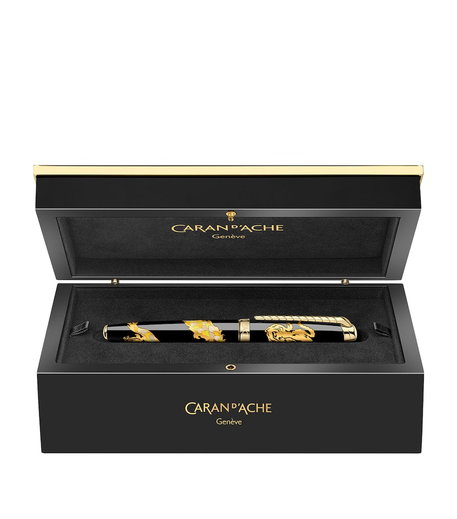 Caran d'Ache straw marquetry dragon fountain pen (British brand)