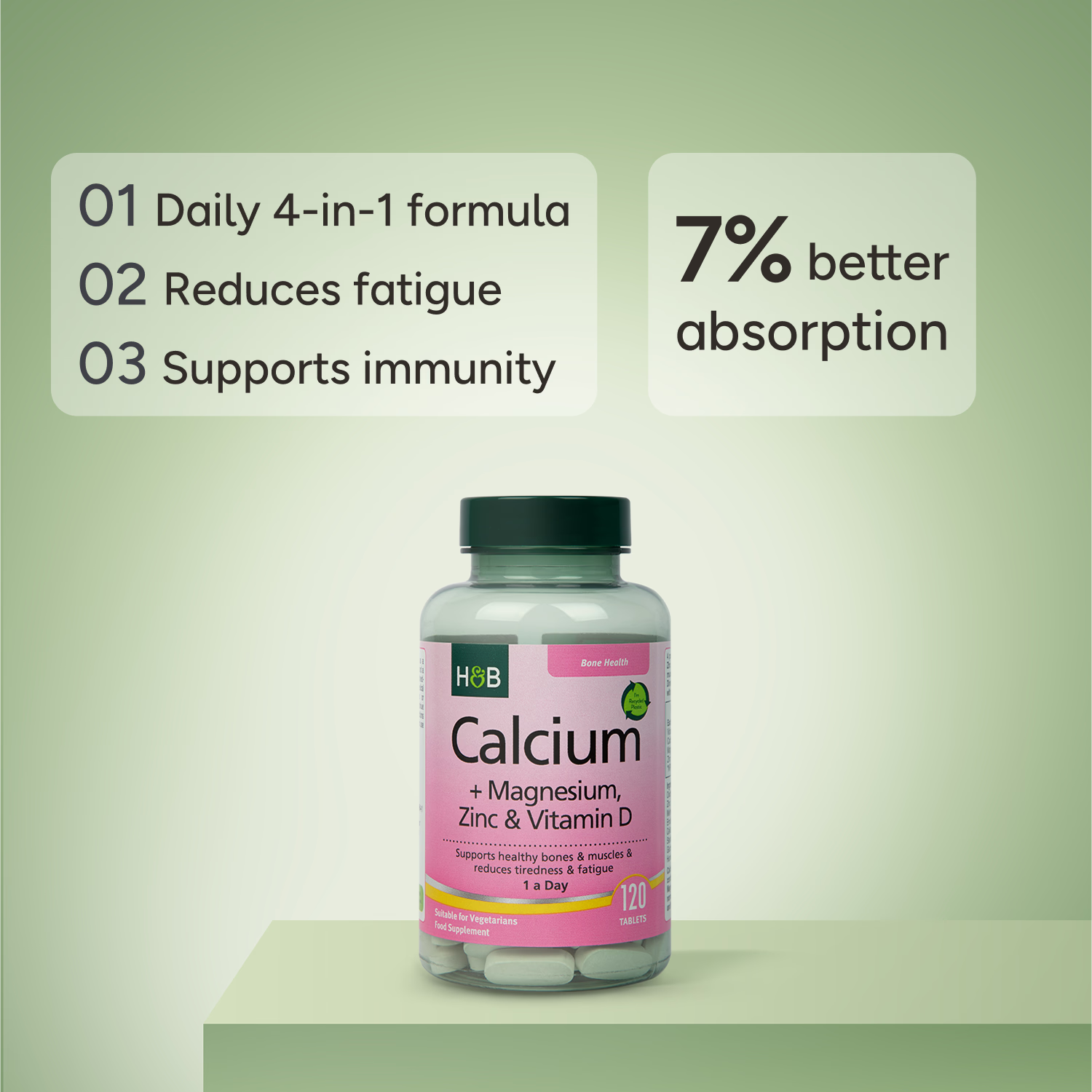 Holland & Barrett Calcium Magnesium Vitamin D 120 Tablets - British product