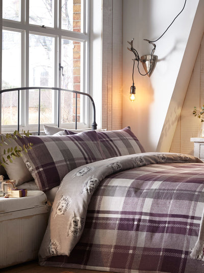 Next Dreams & Drapes Purple Colville Check Supersoft 100% Brushed Cotton Duvet Cover and Pillowcase Set- Buy online at McGrocer