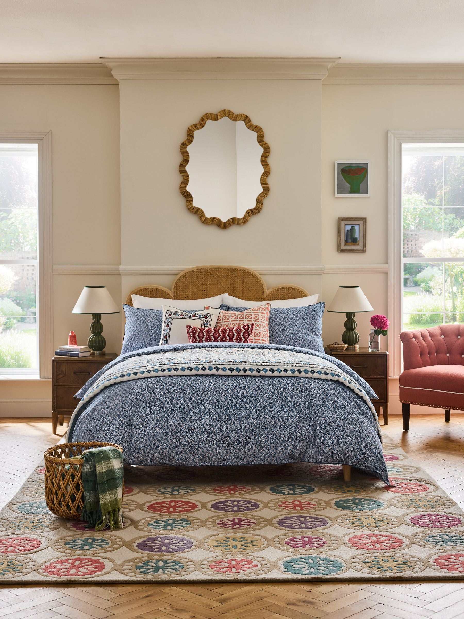 Nina Campbell Blue Kyoto 180 Thread Count Duvet Cover and Pillowcase Set