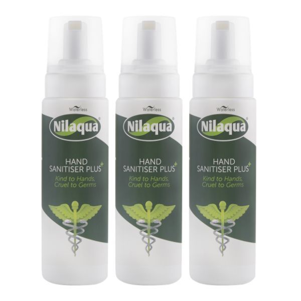 Nilaqua alcohol-free foaming hand sanitiser 200ml, imported from the UK
