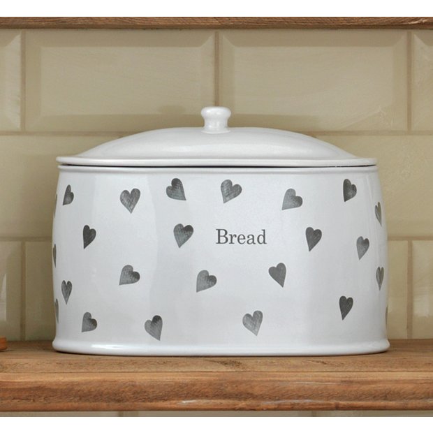 Argos Home white hearts stoneware bread bin (British brand)