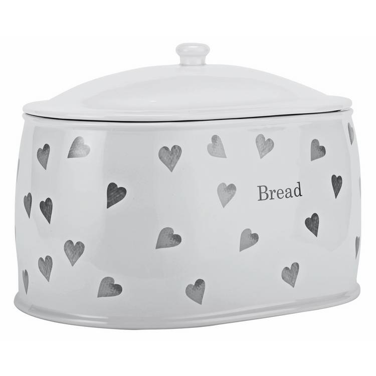 Argos Home white hearts stoneware bread bin (British brand)