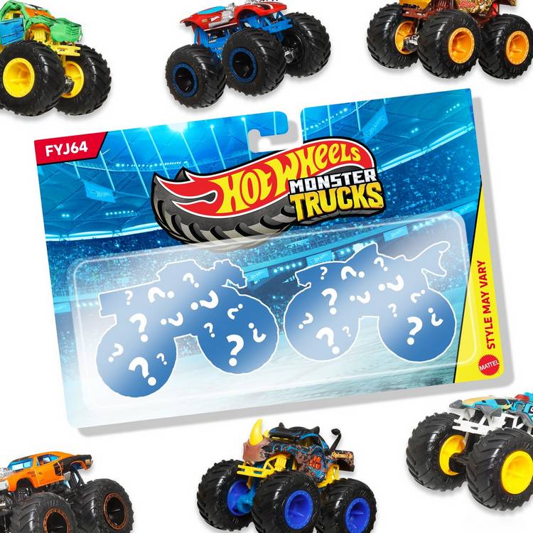 Hot Wheels Monster Trucks two-pack 1:64 scale character vehicles, imported from the UK