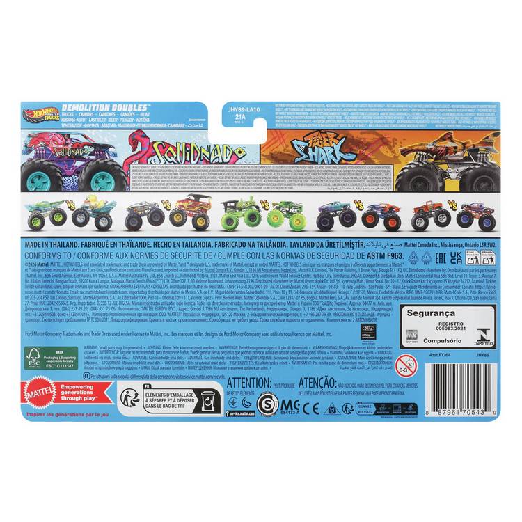 Hot Wheels Monster Trucks two-pack 1:64 scale character vehicles, imported from the UK