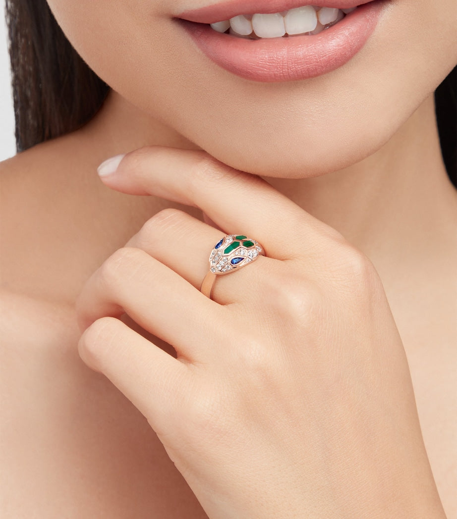 Bvlgari Serpenti ring in rose gold with diamonds and malachite - British product