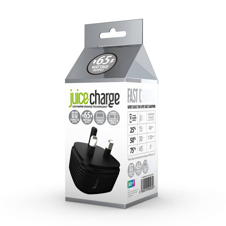 Juice 65W GaN rapid wall charger black - British product