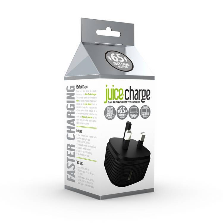 Juice 65W GaN rapid wall charger black - British product