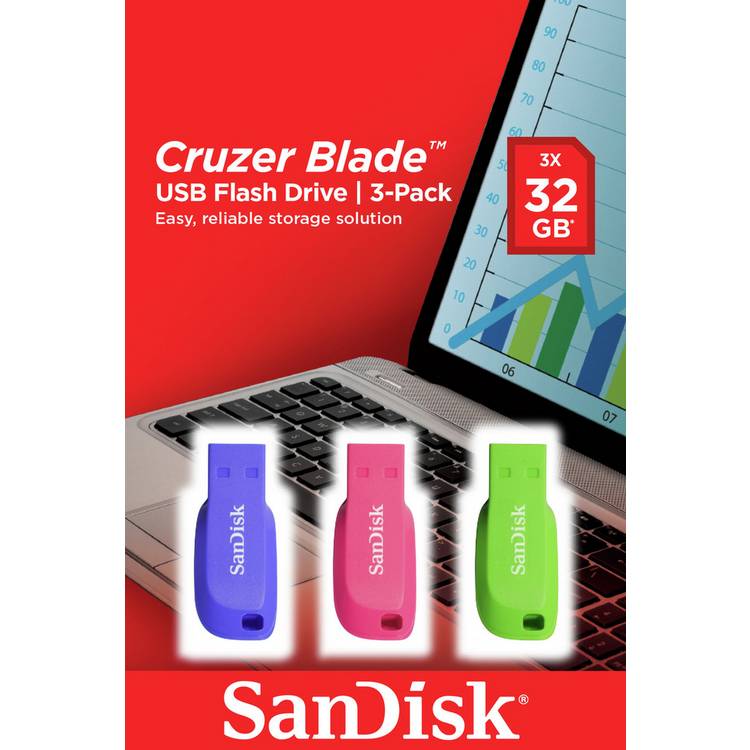 SanDisk Cruzer Blade USB flash drive pack of 3 32GB - British product