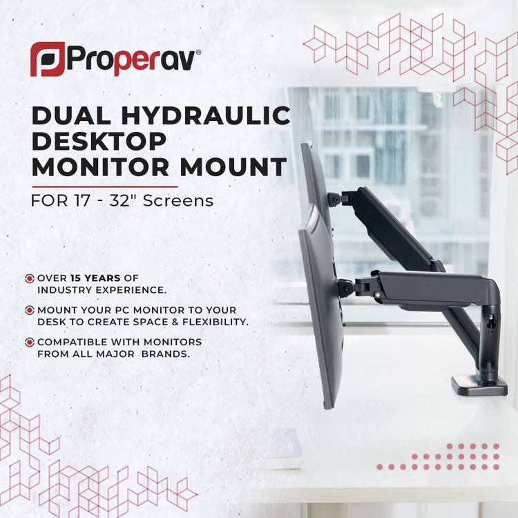 ProperAV dual arm gas spring mount 17-32 inch, imported from the UK