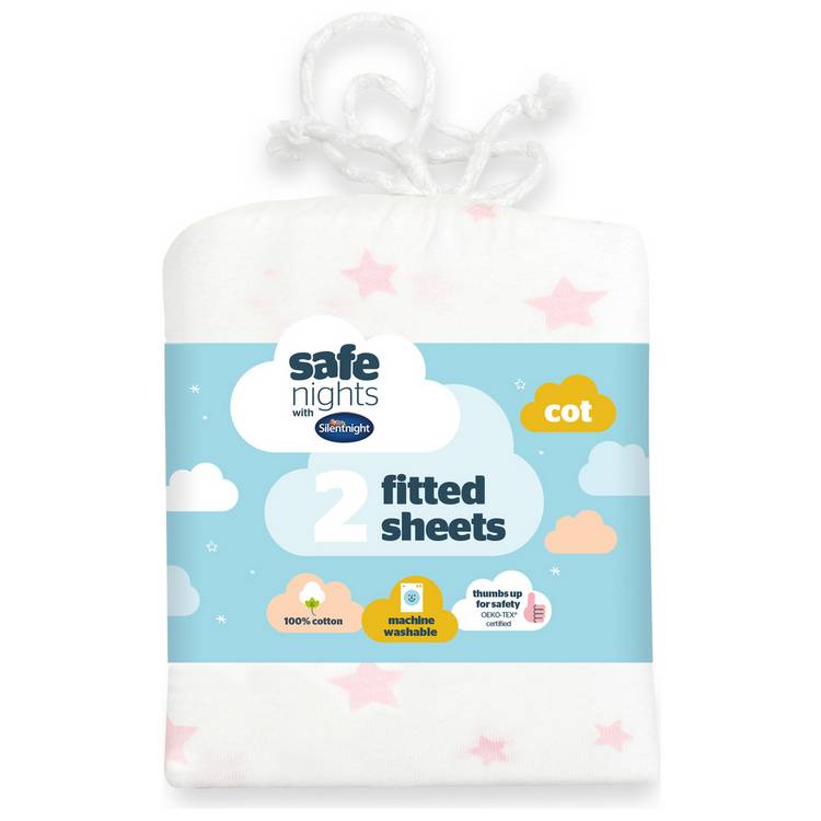 Silentnight pink fitted sheets for cot bed, UK version