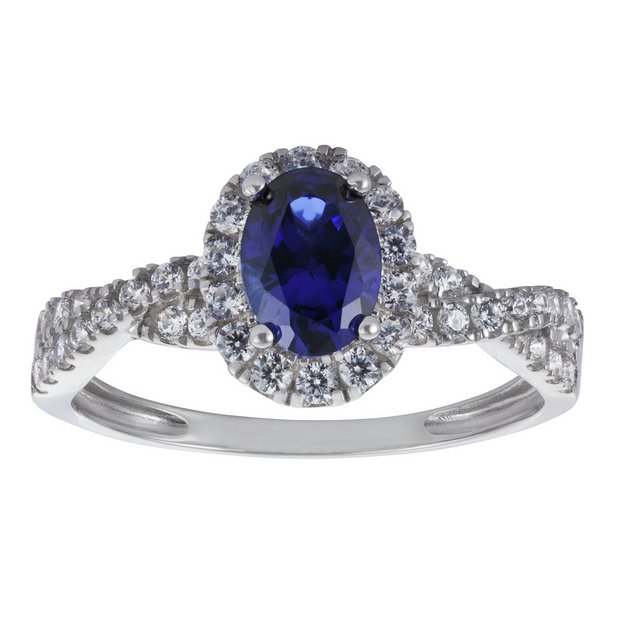 Revere cubic zirconia engagement ring with sapphire halo - British product