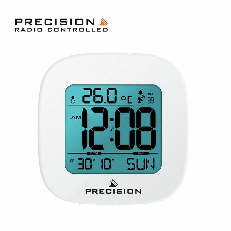 Precision radio controlled alarm clock white, imported from the UK