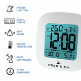 Precision radio controlled alarm clock white, imported from the UK