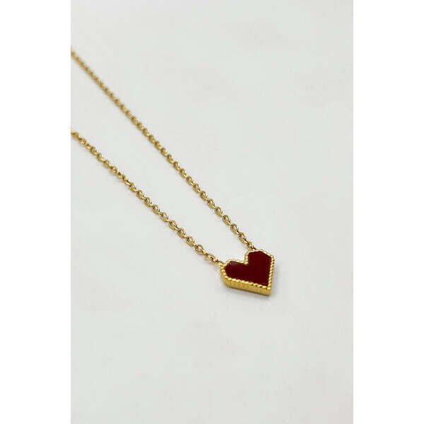 SVNX red heart pendant necklace gold-red stainless steel acrylic, imported from the UK
