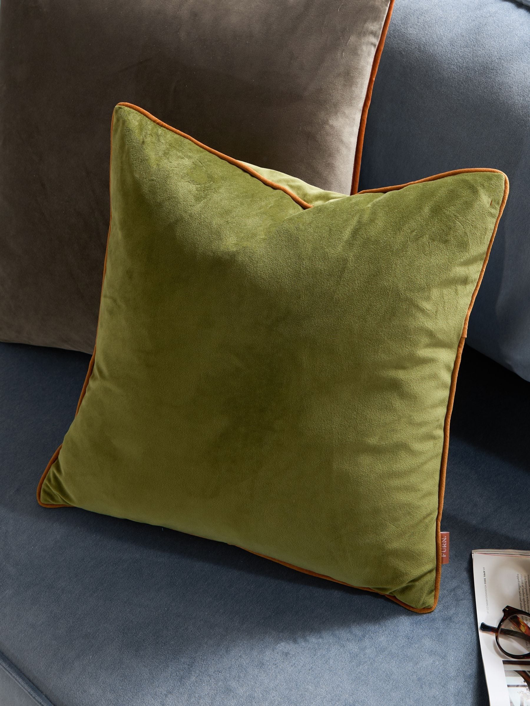 Furn Olive/Ginger Meridian Velvet 45 x 45cm Cushion Cover