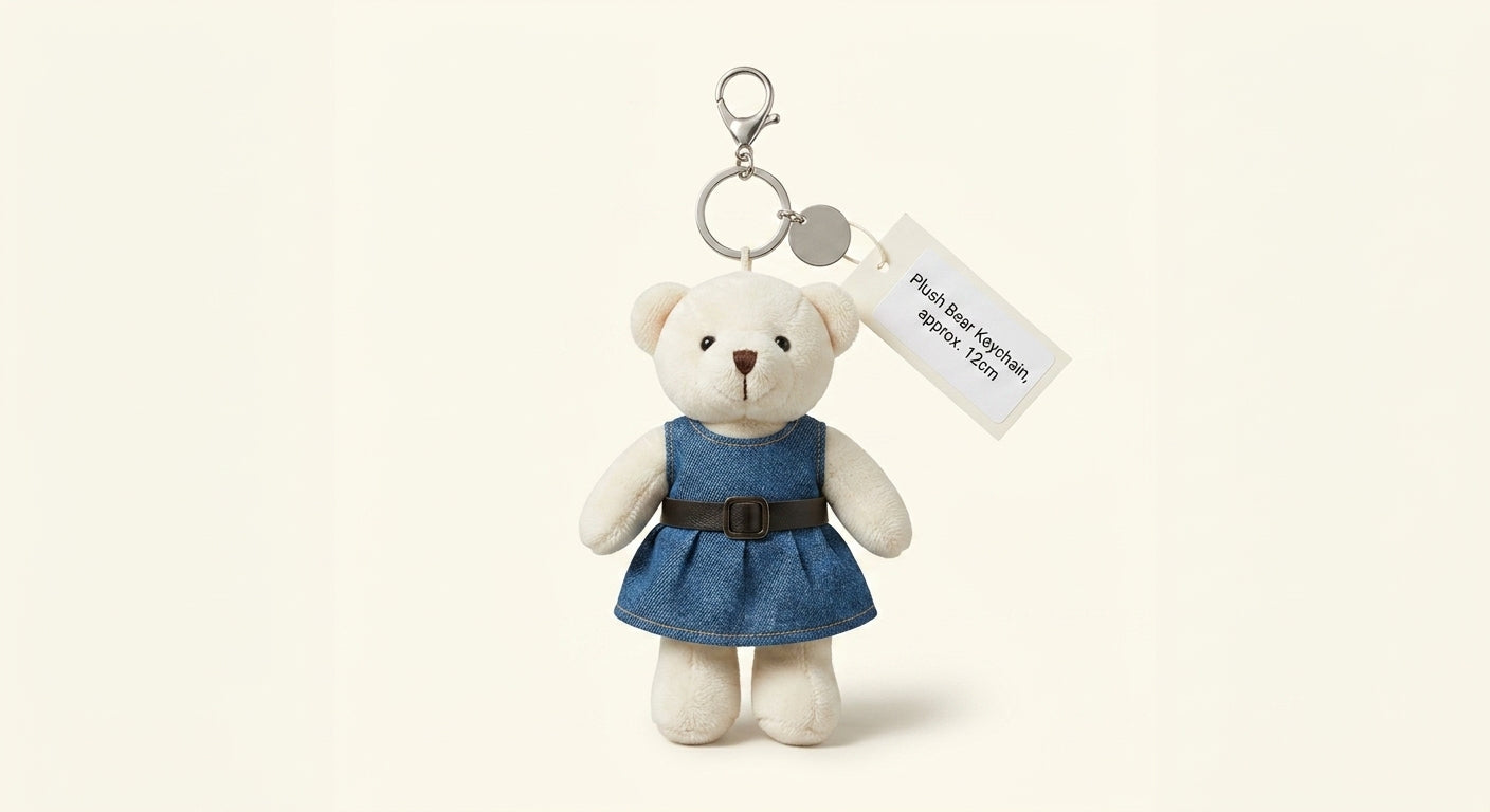 Prada teddy keychain charm with denim mini-dress 11cm - British product