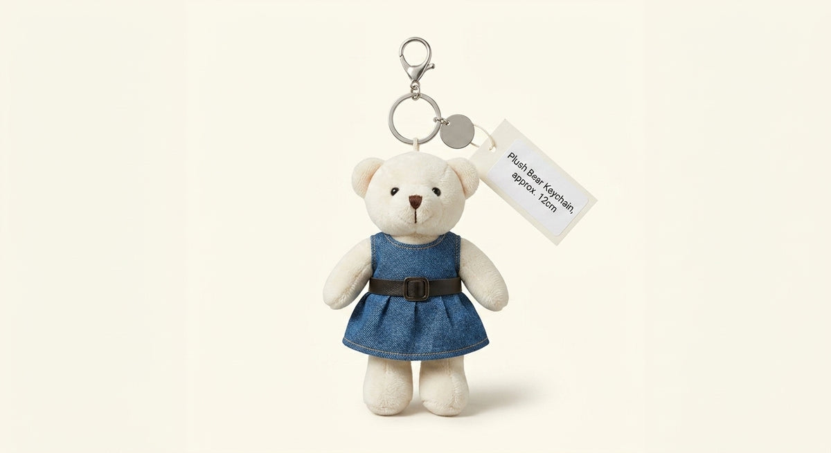 Prada teddy keychain charm with denim mini-dress 11cm - British product