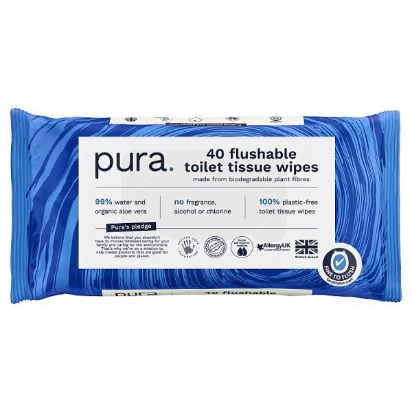 Pura Premium Flushable Moist Toilet Tissue Wipes, 40 Wipes GOODS Superdrug   