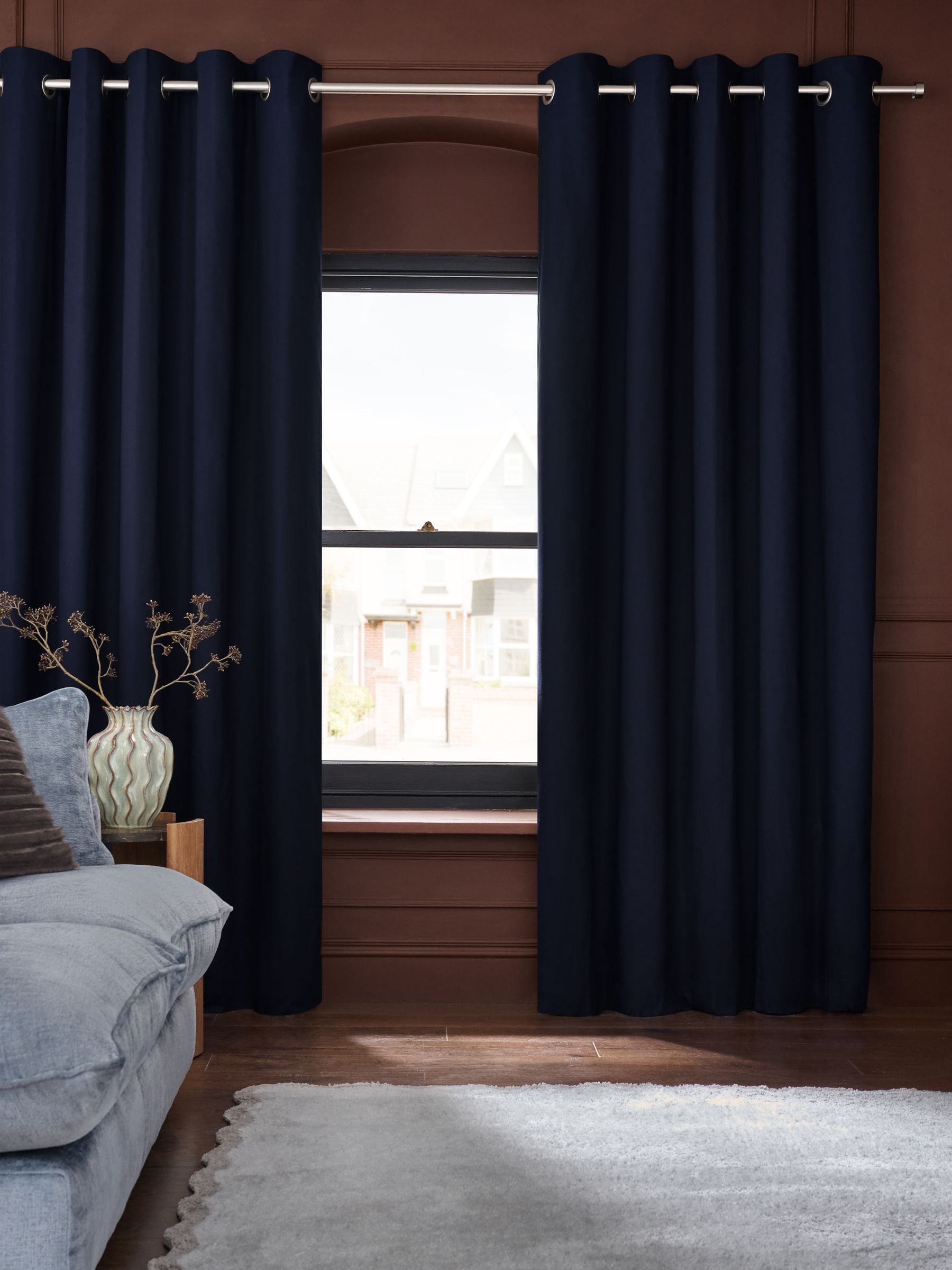 Navy blackout thermal cotton eyelet curtains - British product