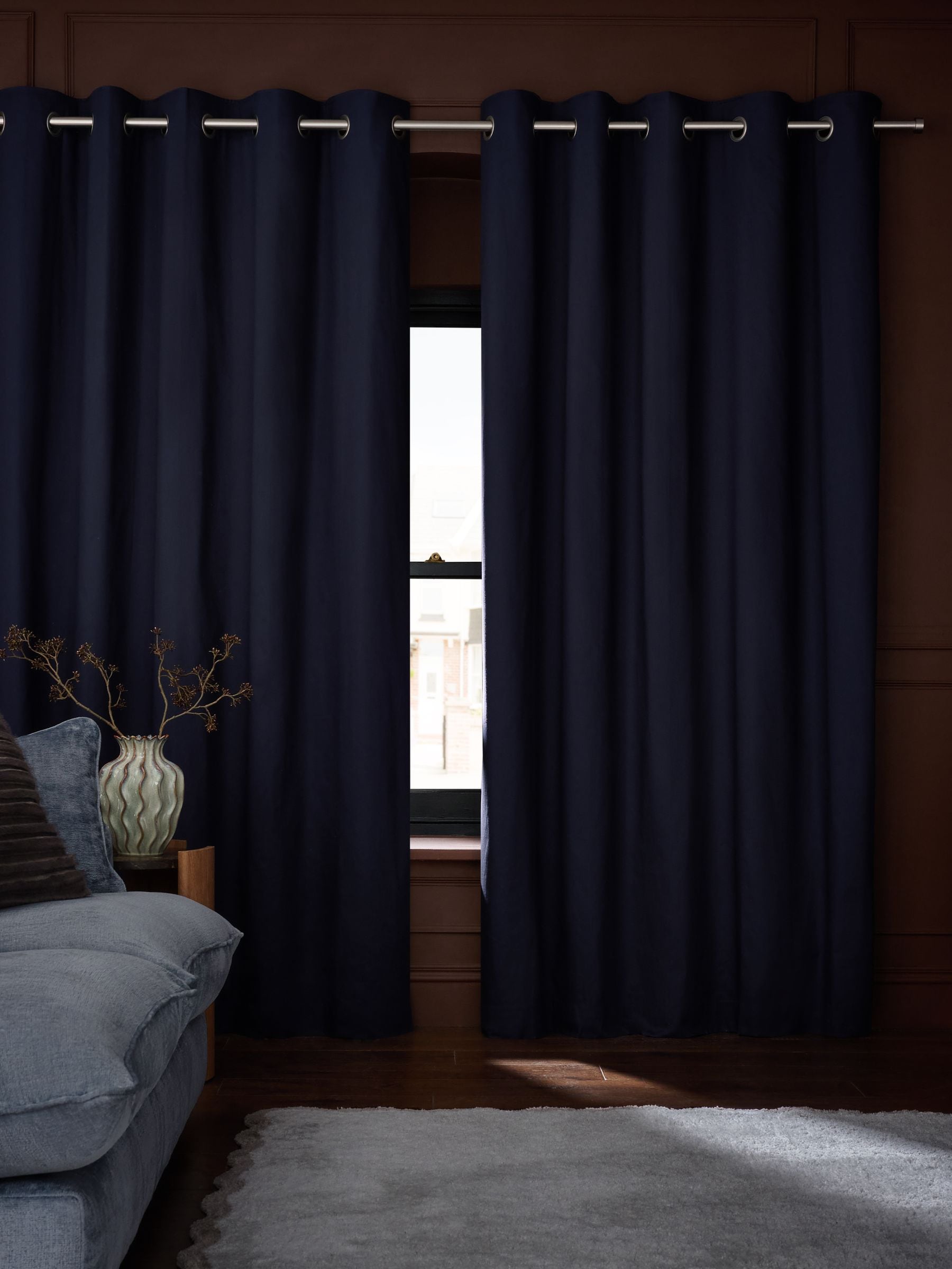 Navy blackout thermal cotton eyelet curtains - British product