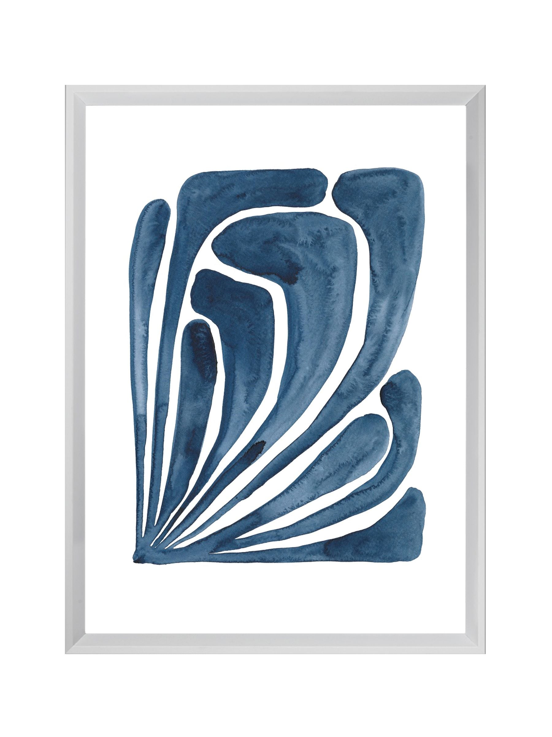 Brookpace Lascelles Blue Leaf II artwork in white frame 66x51cm - British product