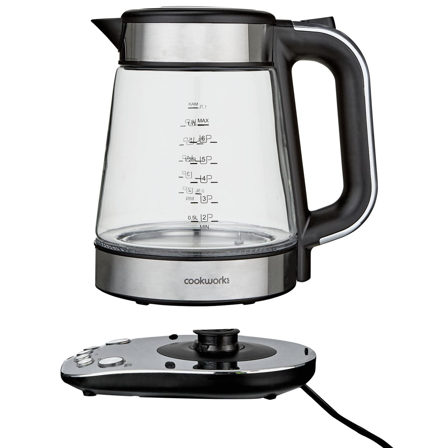 Cookworks variable temperature glass kettle 1.7L, imported from the UK