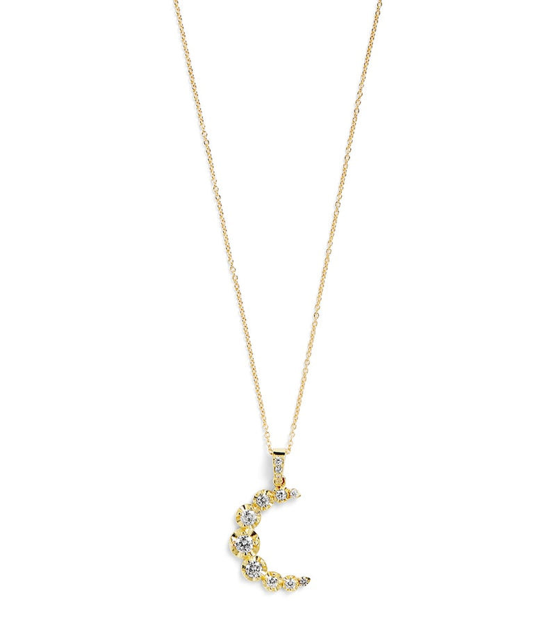 Jennifer Meyer moon necklace in yellow gold with diamonds (British brand)