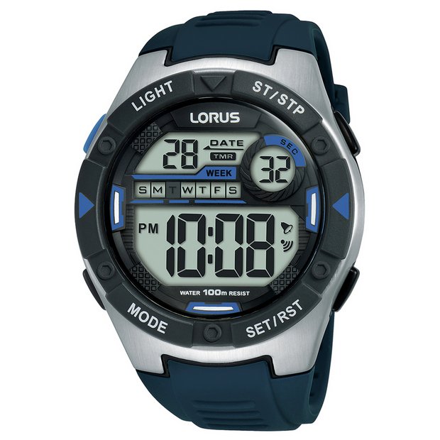 Lorus men's digital watch with blue silicone strap (British brand)