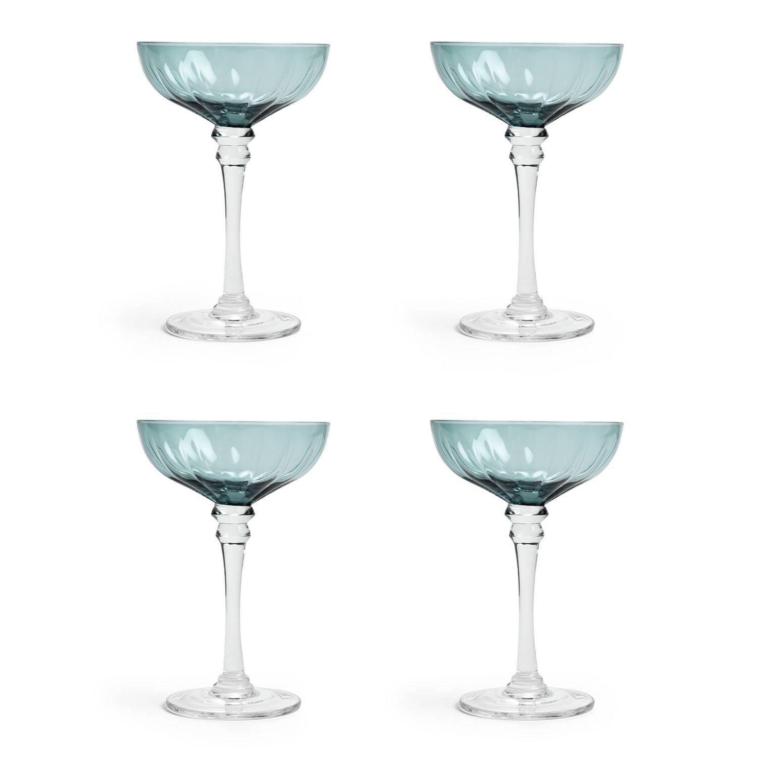 Habitat Japonica champagne coupe set teal glass, imported from the UK