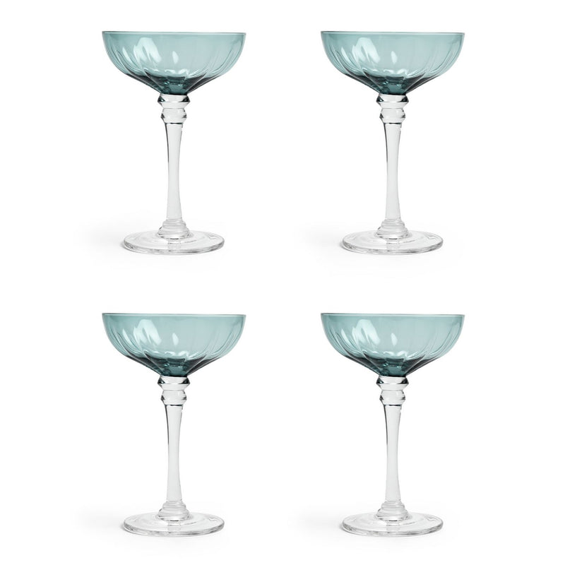 Habitat Japonica champagne coupe set teal glass, imported from the UK