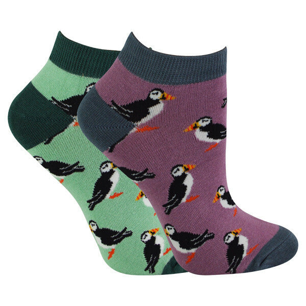 Miss Sparrow 2 Pairs Ladies Bamboo Trainer Socks 4-7 UK GOODS Superdrug Puffins  