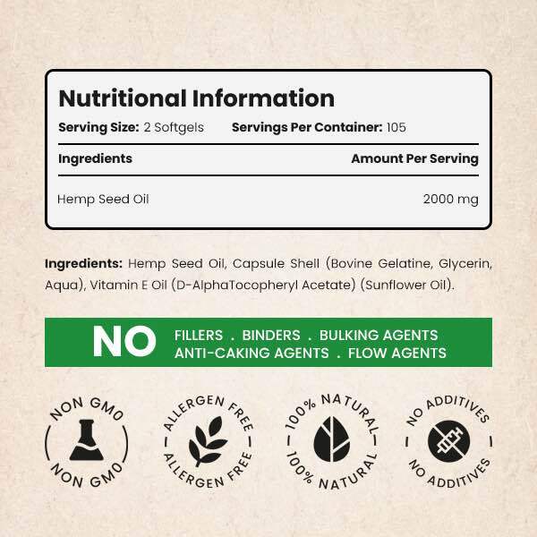 VitaBright hemp seed oil softgels 2000mg 210 capsules, UK version