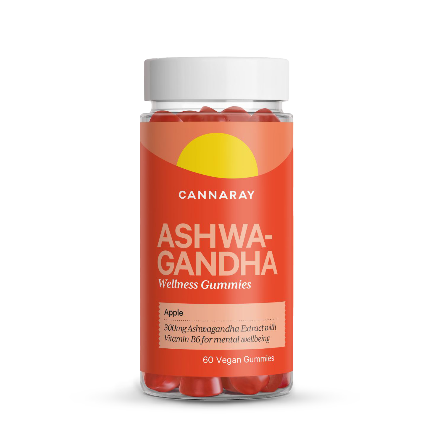 Cannaray Ashwagandha gummies apple flavour 60 count, imported from the UK