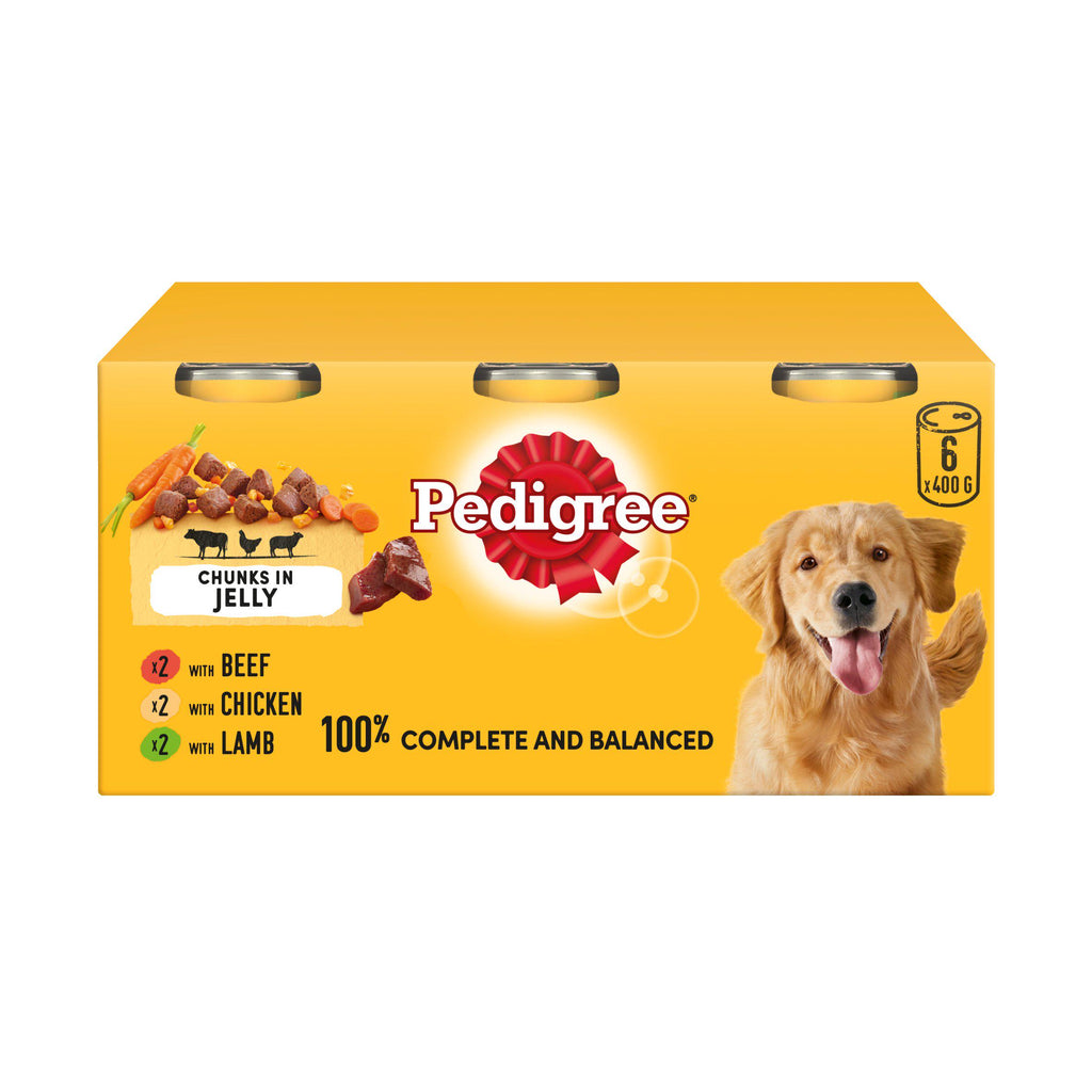 Pedigree Adult Wet Dog Food Tins Mixed In Jelly 6x400g